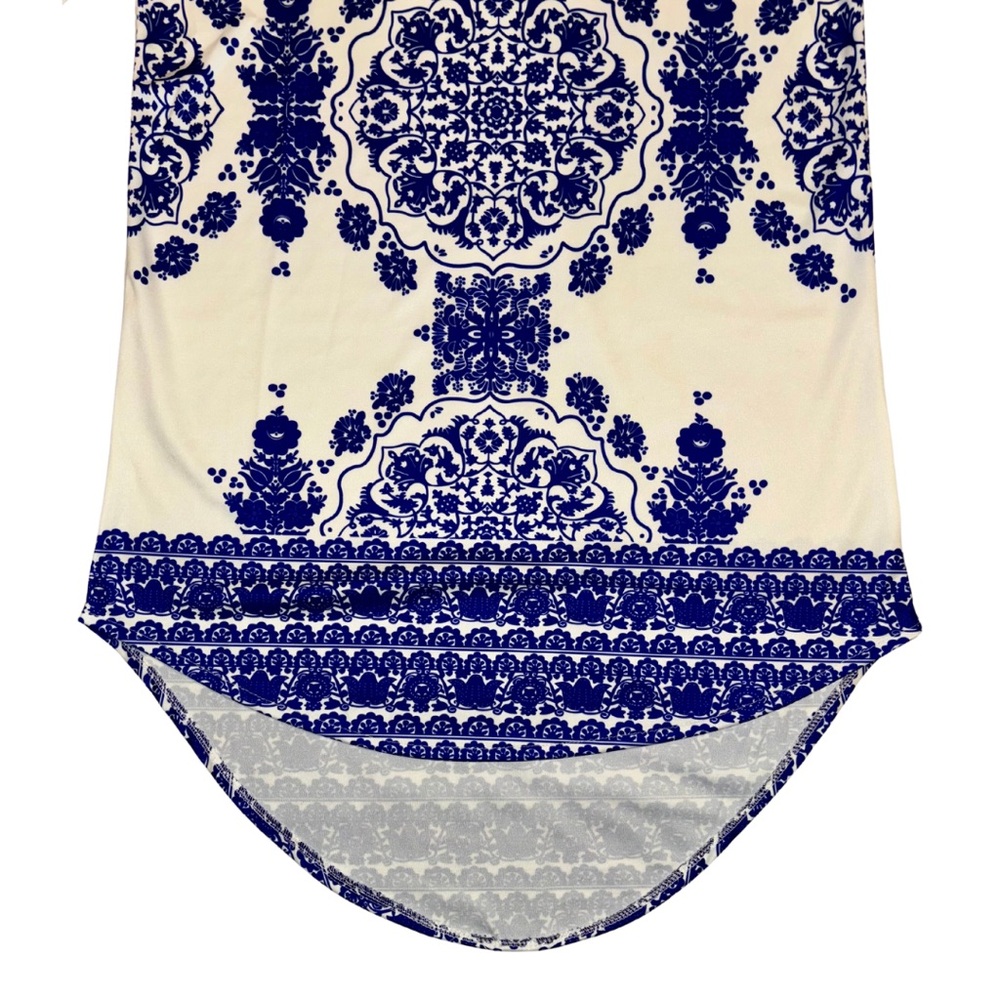 FAVOLOOK WOMENS WHITE AND COBALT BLUE FLORAL PRINT DRESS SIZE L - Picture 4 of 4